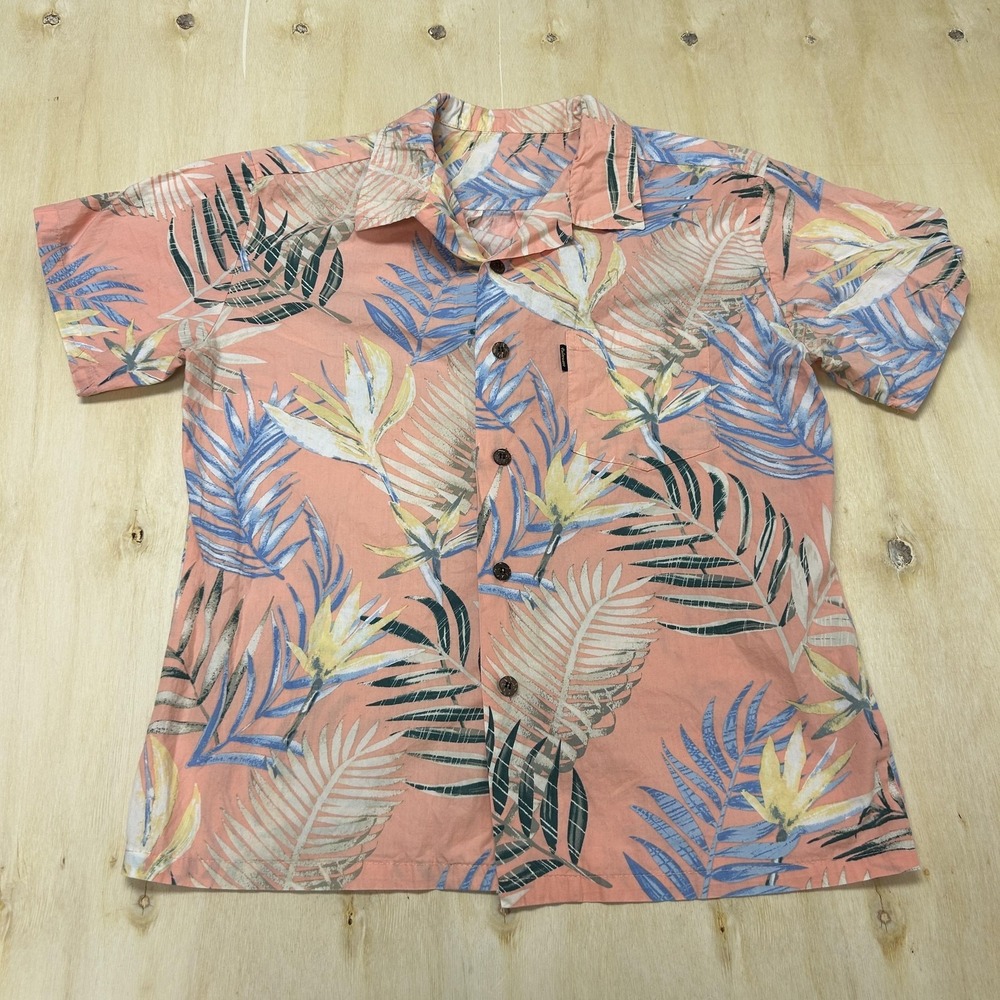 Palmwave Shirt Mens Medium Pink Floral Short Sleeve Button Up Hawaiian Casual